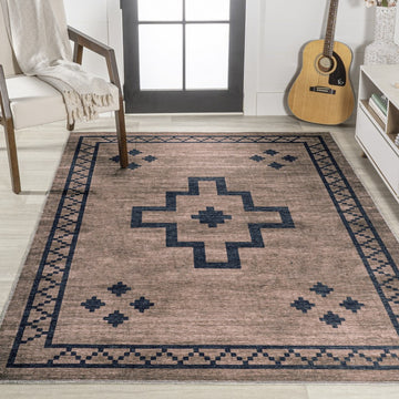 Korsa Geometric Medallion Machine-washable Area Rug